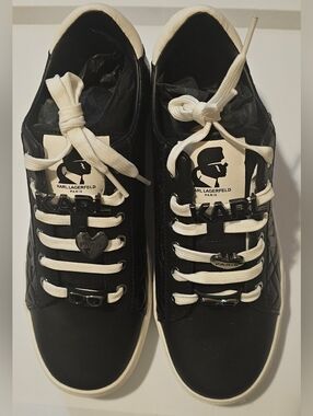 Karl Lagerfeld Black & Whitr Quilted Low-Top Sneakers